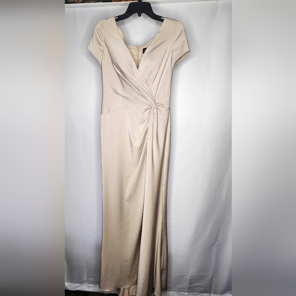 La Femme Cream Wrapped Gown with Twist Detail